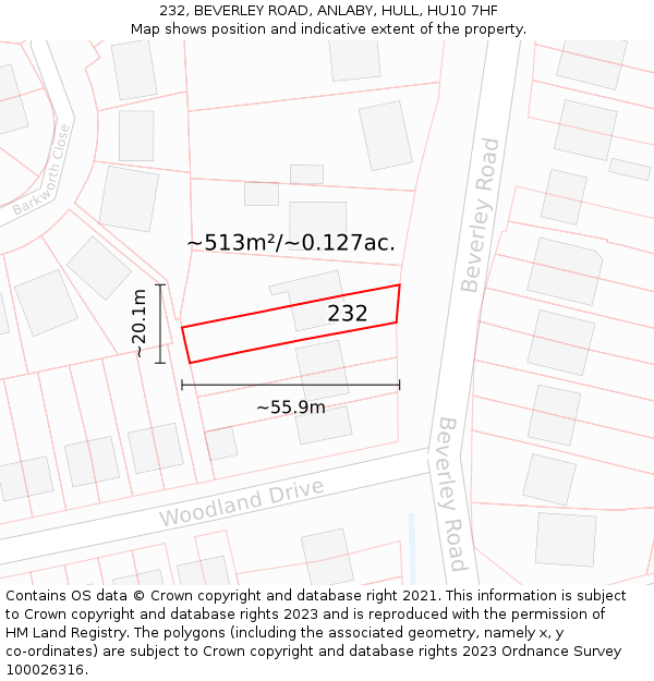 232, BEVERLEY ROAD, ANLABY, HULL, HU10 7HF: Plot and title map