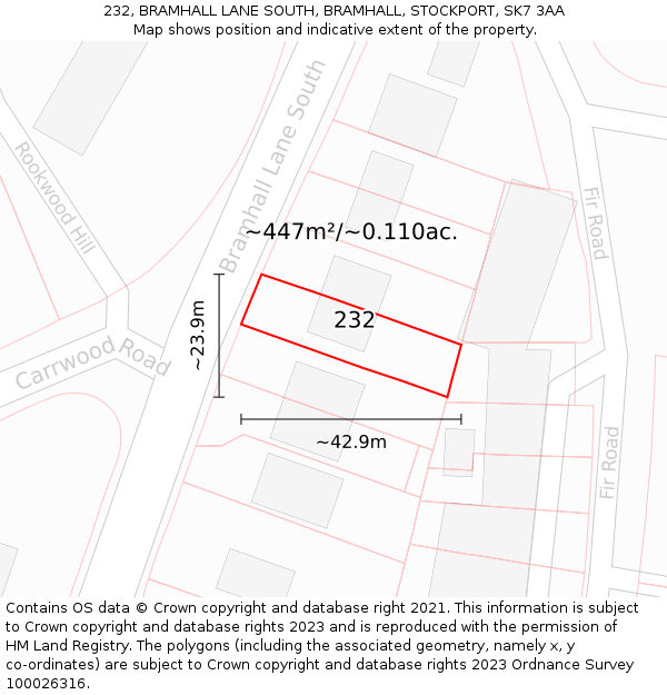 232, BRAMHALL LANE SOUTH, BRAMHALL, STOCKPORT, SK7 3AA: Plot and title map