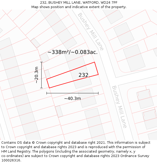 232, BUSHEY MILL LANE, WATFORD, WD24 7PF: Plot and title map