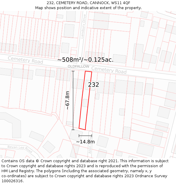 232, CEMETERY ROAD, CANNOCK, WS11 4QF: Plot and title map