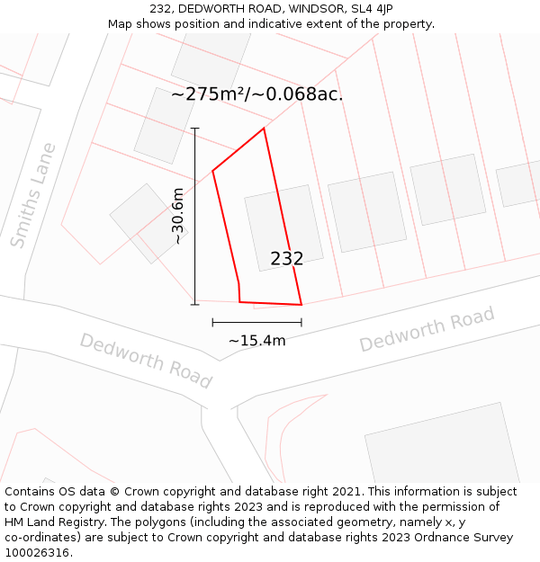 232, DEDWORTH ROAD, WINDSOR, SL4 4JP: Plot and title map