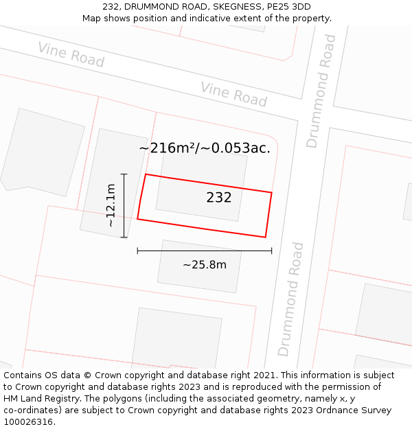 232, DRUMMOND ROAD, SKEGNESS, PE25 3DD: Plot and title map