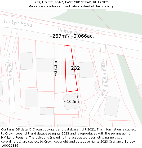 232, HOLTYE ROAD, EAST GRINSTEAD, RH19 3EY: Plot and title map