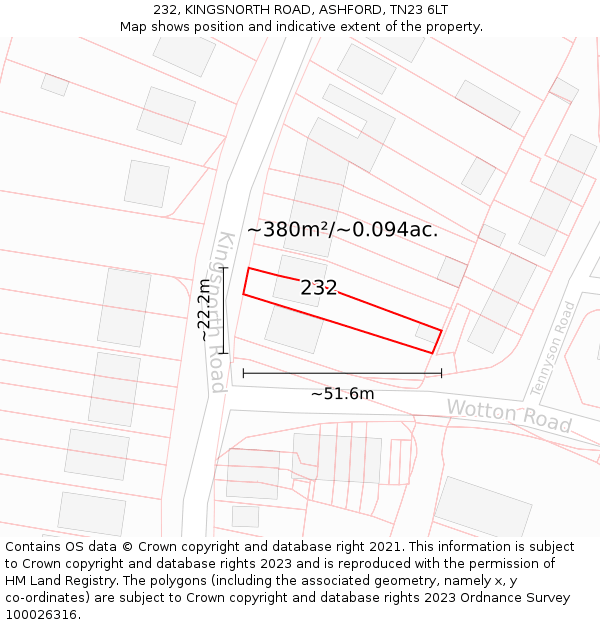 232, KINGSNORTH ROAD, ASHFORD, TN23 6LT: Plot and title map