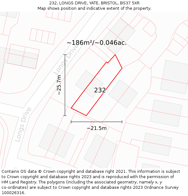 232, LONGS DRIVE, YATE, BRISTOL, BS37 5XR: Plot and title map