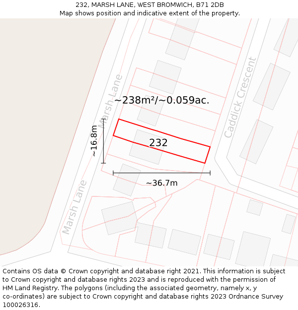 232, MARSH LANE, WEST BROMWICH, B71 2DB: Plot and title map