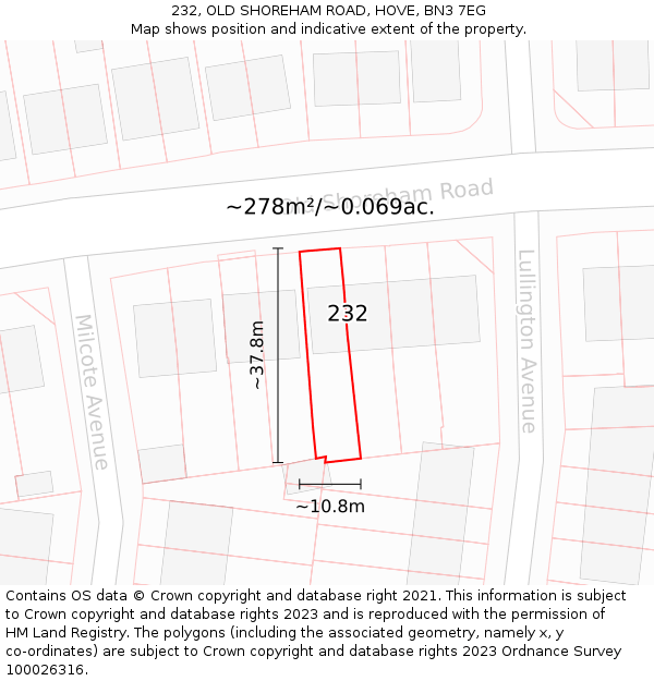 232, OLD SHOREHAM ROAD, HOVE, BN3 7EG: Plot and title map