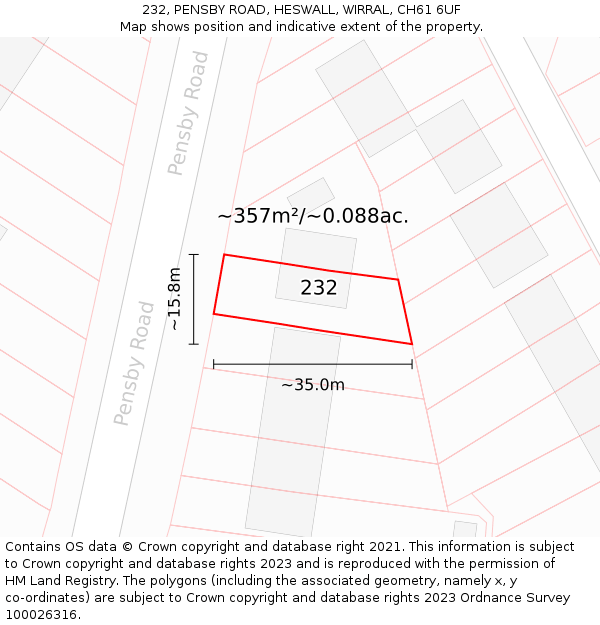 232, PENSBY ROAD, HESWALL, WIRRAL, CH61 6UF: Plot and title map