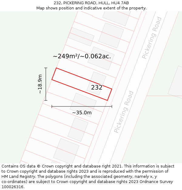 232, PICKERING ROAD, HULL, HU4 7AB: Plot and title map