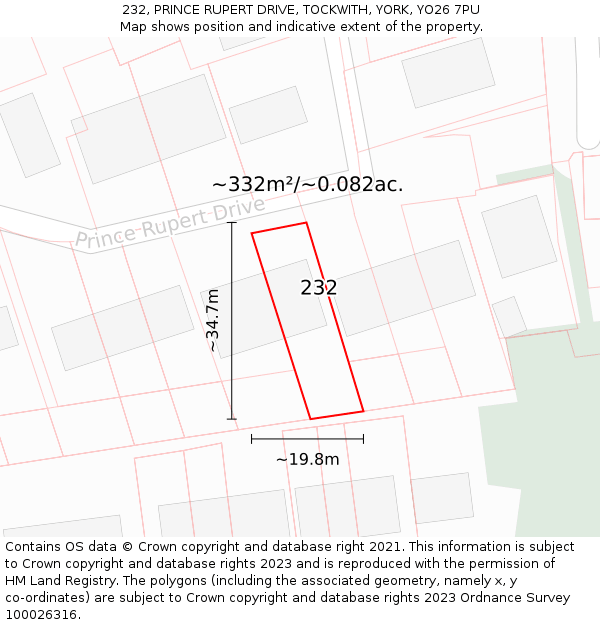 232, PRINCE RUPERT DRIVE, TOCKWITH, YORK, YO26 7PU: Plot and title map