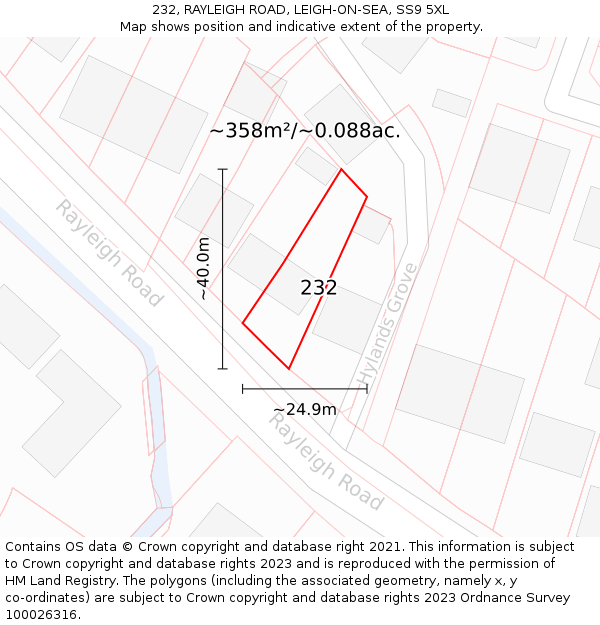 232, RAYLEIGH ROAD, LEIGH-ON-SEA, SS9 5XL: Plot and title map