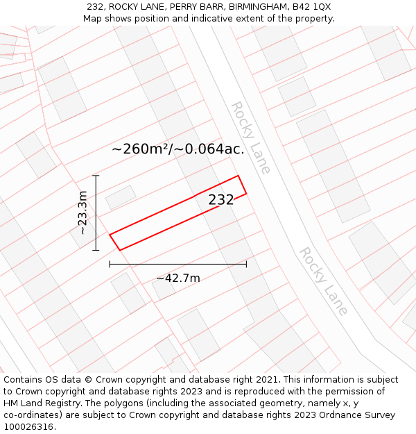 232, ROCKY LANE, PERRY BARR, BIRMINGHAM, B42 1QX: Plot and title map