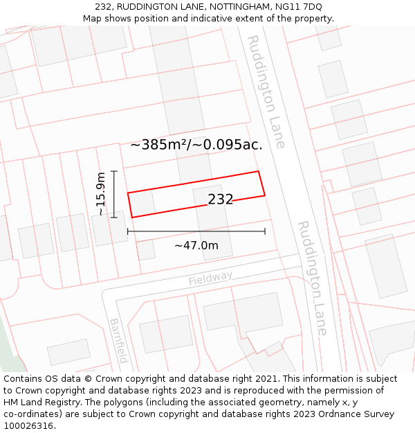 232, RUDDINGTON LANE, NOTTINGHAM, NG11 7DQ: Plot and title map