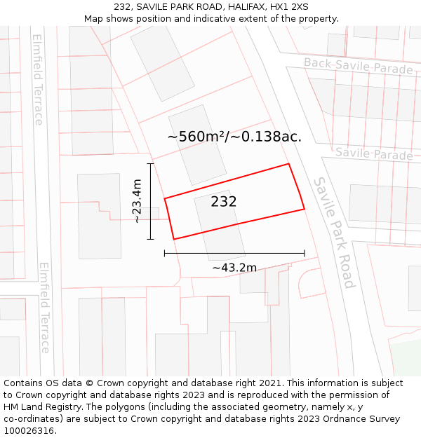 232, SAVILE PARK ROAD, HALIFAX, HX1 2XS: Plot and title map