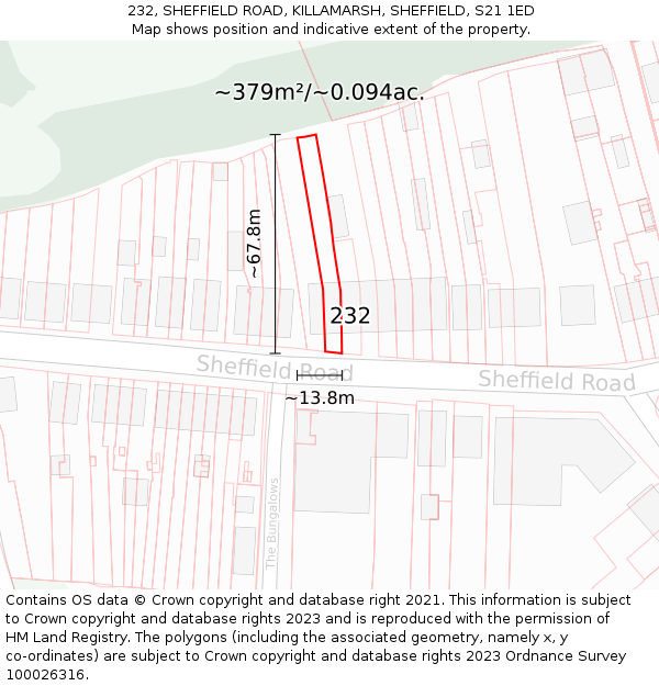 232, SHEFFIELD ROAD, KILLAMARSH, SHEFFIELD, S21 1ED: Plot and title map