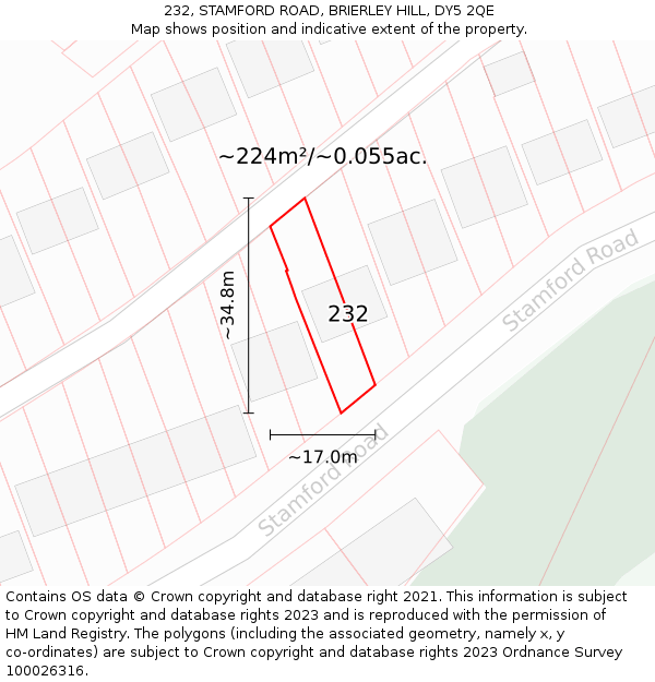 232, STAMFORD ROAD, BRIERLEY HILL, DY5 2QE: Plot and title map