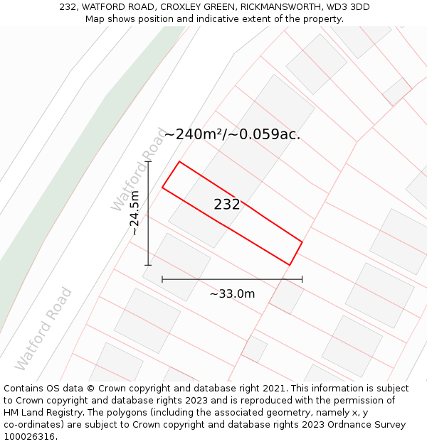 232, WATFORD ROAD, CROXLEY GREEN, RICKMANSWORTH, WD3 3DD: Plot and title map