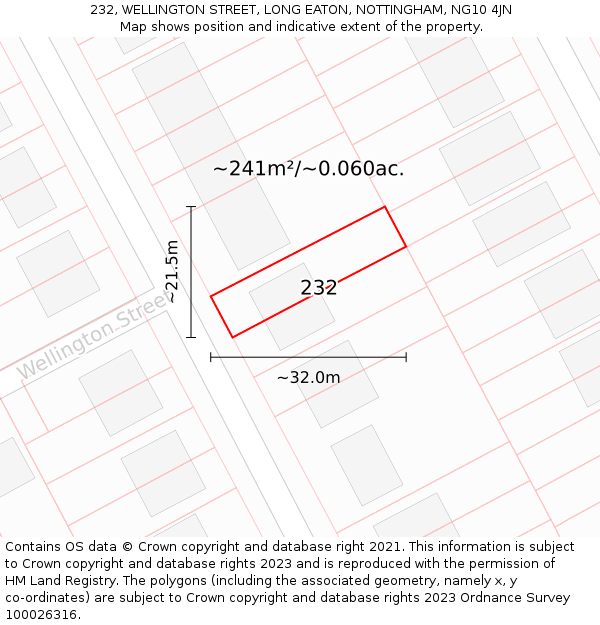 232, WELLINGTON STREET, LONG EATON, NOTTINGHAM, NG10 4JN: Plot and title map