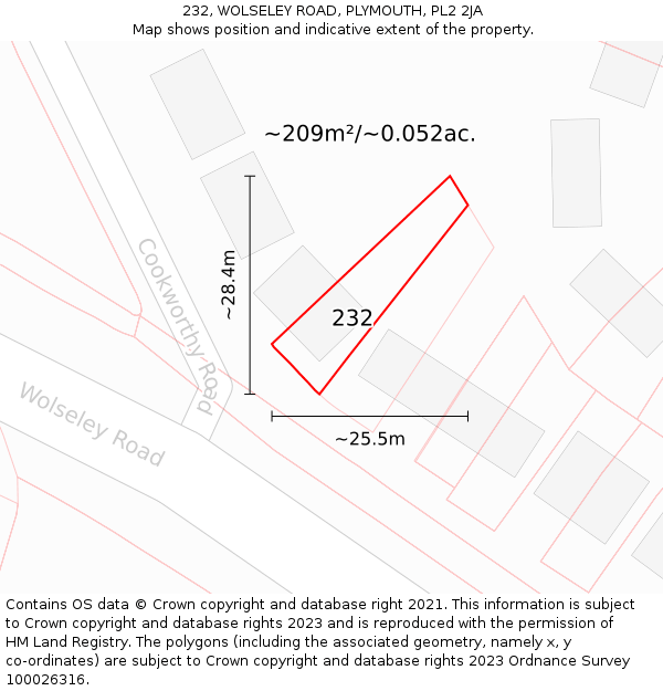 232, WOLSELEY ROAD, PLYMOUTH, PL2 2JA: Plot and title map