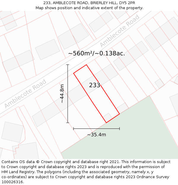 233, AMBLECOTE ROAD, BRIERLEY HILL, DY5 2PR: Plot and title map