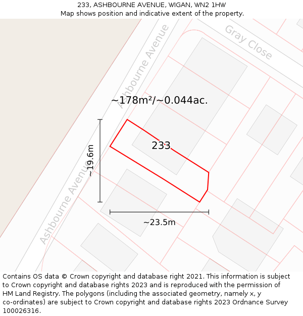 233, ASHBOURNE AVENUE, WIGAN, WN2 1HW: Plot and title map