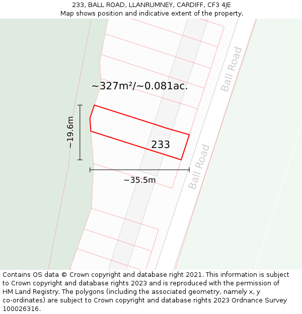 233, BALL ROAD, LLANRUMNEY, CARDIFF, CF3 4JE: Plot and title map