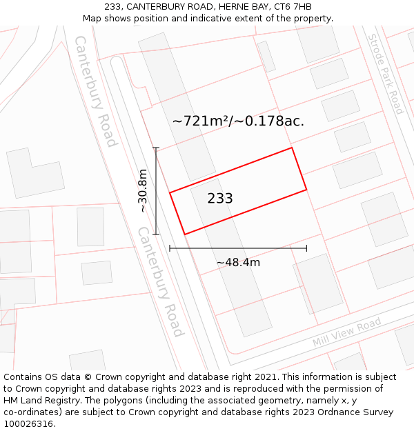 233, CANTERBURY ROAD, HERNE BAY, CT6 7HB: Plot and title map