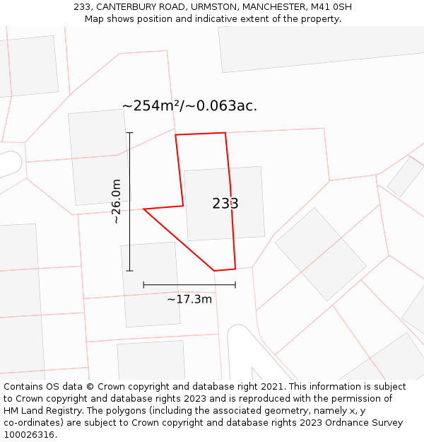 233, CANTERBURY ROAD, URMSTON, MANCHESTER, M41 0SH: Plot and title map