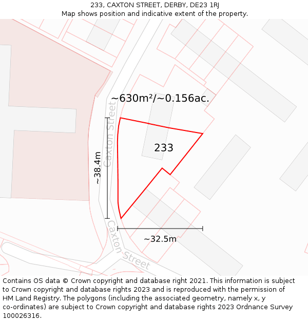 233, CAXTON STREET, DERBY, DE23 1RJ: Plot and title map