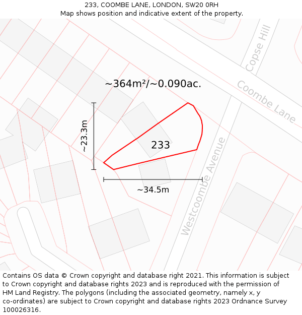 233, COOMBE LANE, LONDON, SW20 0RH: Plot and title map