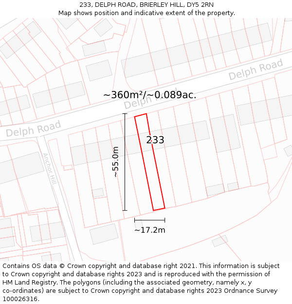 233, DELPH ROAD, BRIERLEY HILL, DY5 2RN: Plot and title map