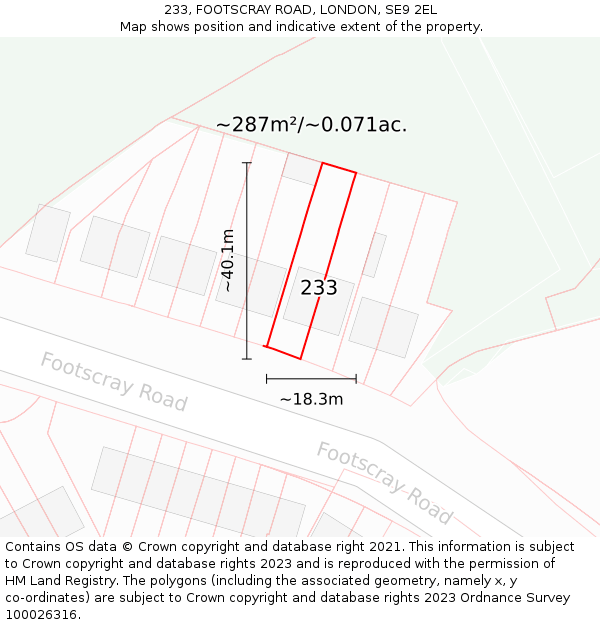 233, FOOTSCRAY ROAD, LONDON, SE9 2EL: Plot and title map