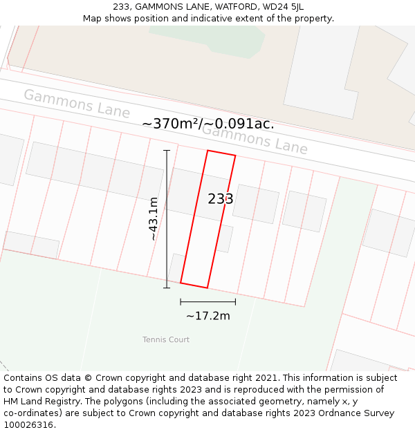 233, GAMMONS LANE, WATFORD, WD24 5JL: Plot and title map