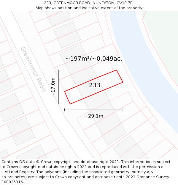 233, GREENMOOR ROAD, NUNEATON, CV10 7EL: Plot and title map