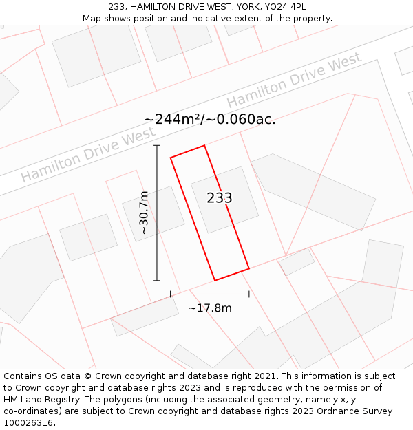 233, HAMILTON DRIVE WEST, YORK, YO24 4PL: Plot and title map