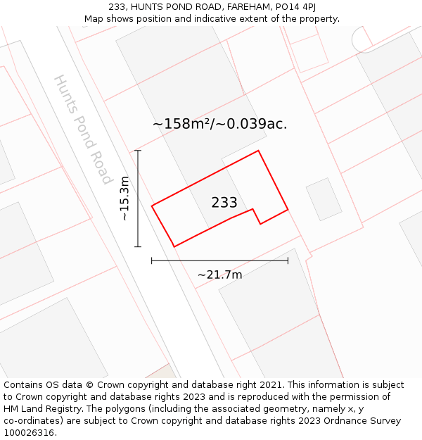 233, HUNTS POND ROAD, FAREHAM, PO14 4PJ: Plot and title map