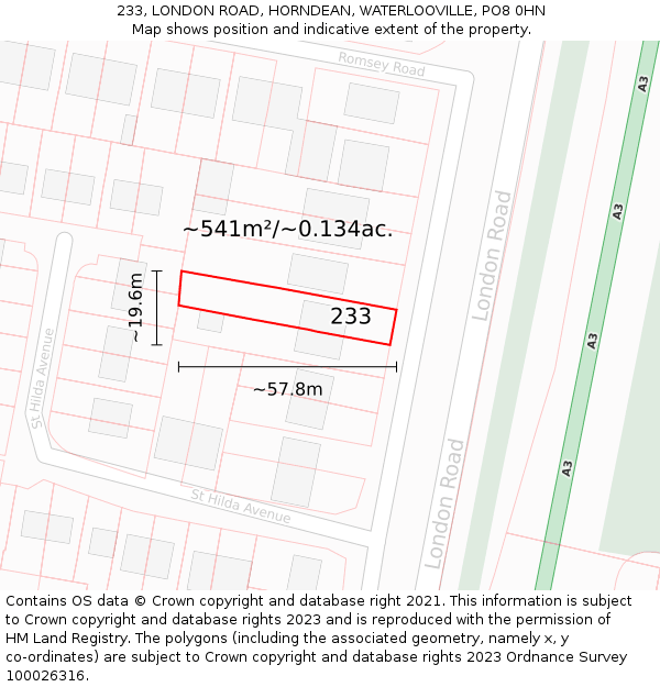 233, LONDON ROAD, HORNDEAN, WATERLOOVILLE, PO8 0HN: Plot and title map