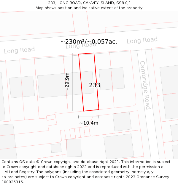 233, LONG ROAD, CANVEY ISLAND, SS8 0JF: Plot and title map