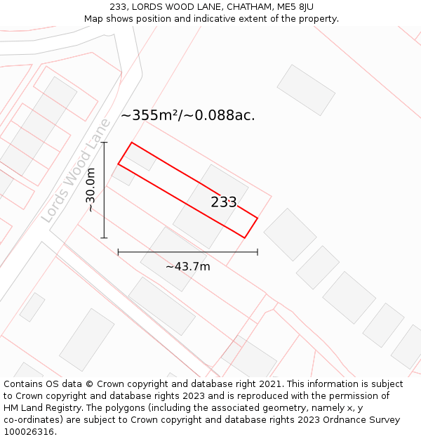 233, LORDS WOOD LANE, CHATHAM, ME5 8JU: Plot and title map