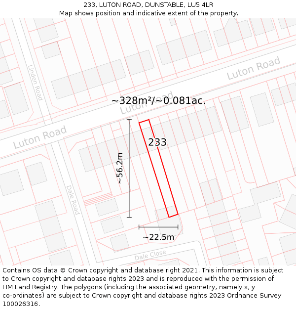 233, LUTON ROAD, DUNSTABLE, LU5 4LR: Plot and title map