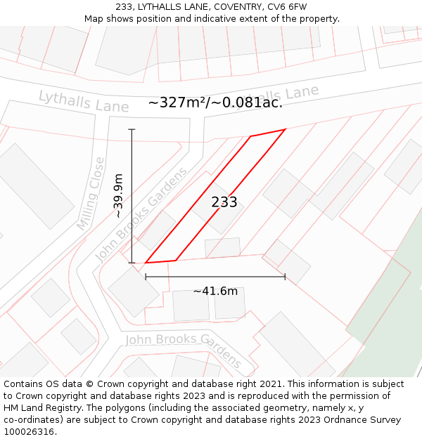 233, LYTHALLS LANE, COVENTRY, CV6 6FW: Plot and title map