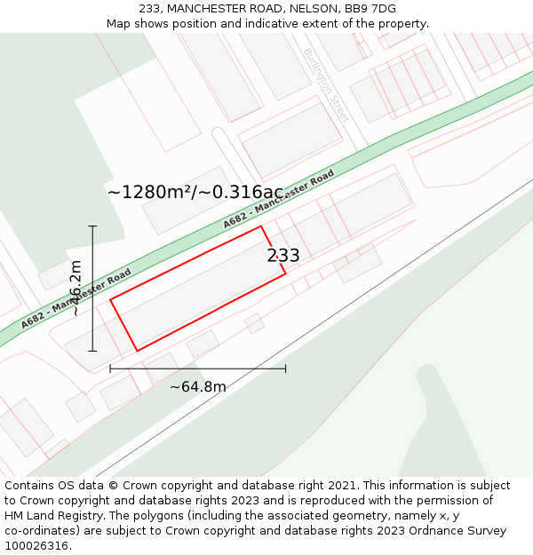 233, MANCHESTER ROAD, NELSON, BB9 7DG: Plot and title map