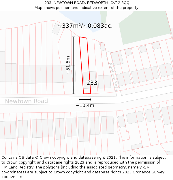 233, NEWTOWN ROAD, BEDWORTH, CV12 8QQ: Plot and title map