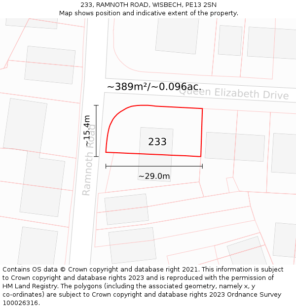 233, RAMNOTH ROAD, WISBECH, PE13 2SN: Plot and title map