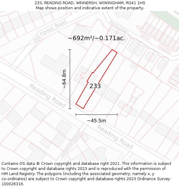 233, READING ROAD, WINNERSH, WOKINGHAM, RG41 1HS: Plot and title map