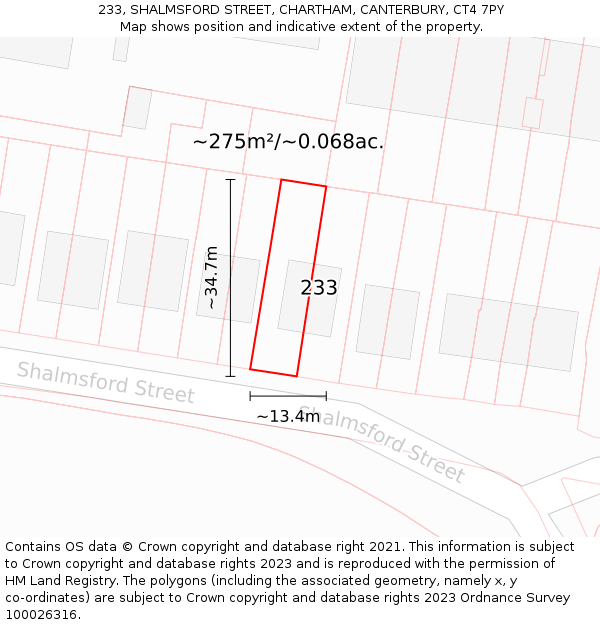 233, SHALMSFORD STREET, CHARTHAM, CANTERBURY, CT4 7PY: Plot and title map