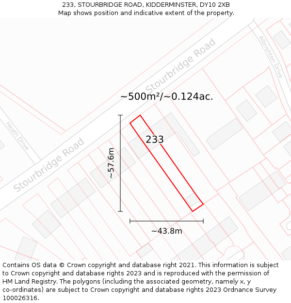 233, STOURBRIDGE ROAD, KIDDERMINSTER, DY10 2XB: Plot and title map