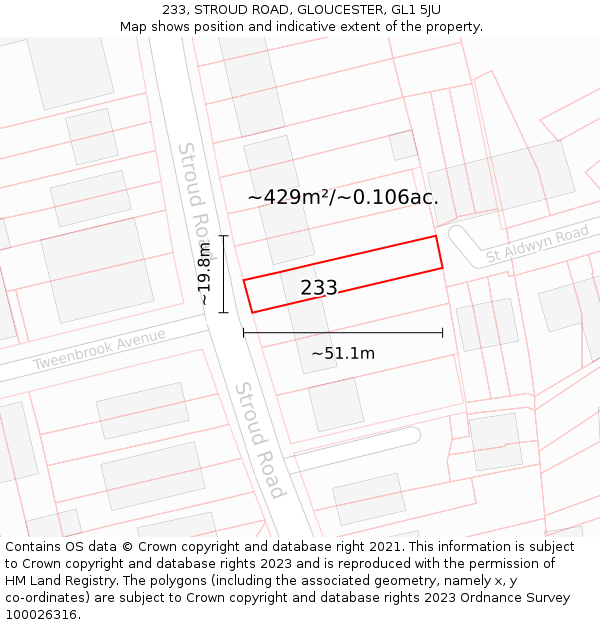 233, STROUD ROAD, GLOUCESTER, GL1 5JU: Plot and title map