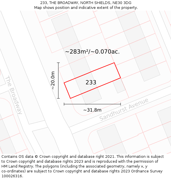 233, THE BROADWAY, NORTH SHIELDS, NE30 3DG: Plot and title map