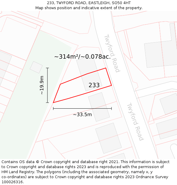 233, TWYFORD ROAD, EASTLEIGH, SO50 4HT: Plot and title map